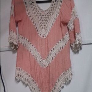 Crochet Trim Pink Blouse